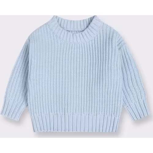 Boys Crewneck Knit Sweater, Light Blue - Benben | Maisonette