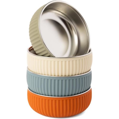 Monkey Proof™ Non-Toxic Stainless Steel Child Bowl 5” with Non-Slip Grooved Silicone Shell, (Set of 4 bowls) Unbreakable, Mess Free Feeding for Babies, Toddlers, Kids, BPA free (Arizona Grooved)