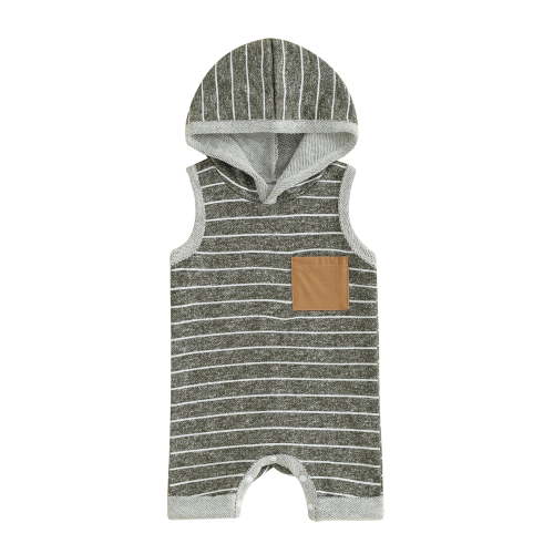 Okbabeha Newborn Baby Boy Girl Summer Clothes Outfit 0 3 6 9 12 18 Mohths Striped Sleeveless Hoodie Romper Jumpsuit infant Hooded Onesie Onepiece Overall