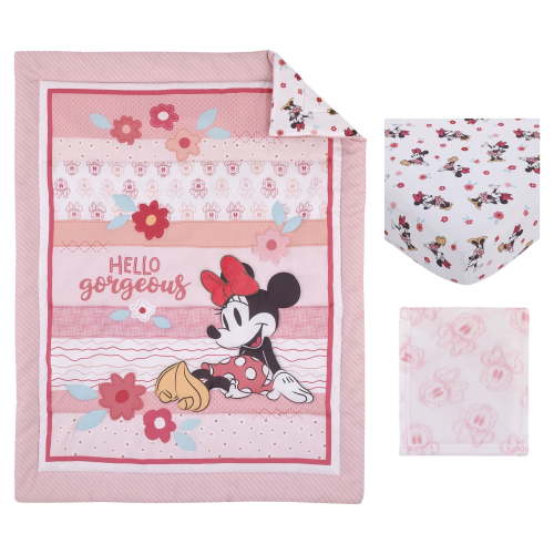 Disney Minnie Mouse Gorgeous 3-Piece Crib Bedding Set, Pink , Comforter, Sheet, Blanket, Infant Girl