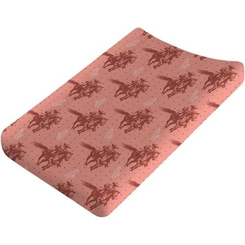 Pink Western Cowboy Cactus Baby Changing Pad Covers Vintage Cowboy Horse Changing Table Sheets for Boy Girl Retro West Plants Soft Breathable Stretch Diaper Change Table Pad Mats Covers 32''x16''