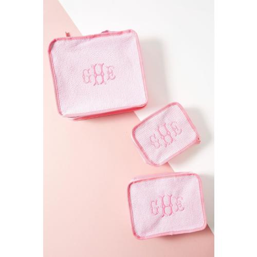 Seersucker Packing Cubes (Set Of 3) // Personalized Stacking Set, Travel Packing Cube Set, Travel Sets, Shower Gift, Baby Gift, Embroidered
