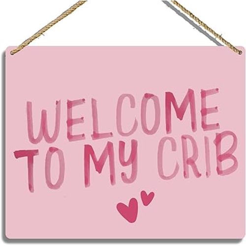 Sahjzk Baby Girl Nursery Decor, Welcome to My Crib Wooden Hanging Plaque, Wall Sign Decor for Baby Room, Rustic Nursery Wall Art, Baby Nursery Gifts