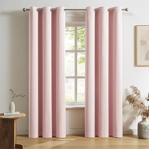 DUALIFE Solid Pink Curtains 84 Inches Long Baby Pink Blackout Curtain Panels/Drapes for Girls Bedroom Decor Grommet Room Darkening Thermal Insulated for Baby Nursery 42''x 84'' Set of 2 Panels