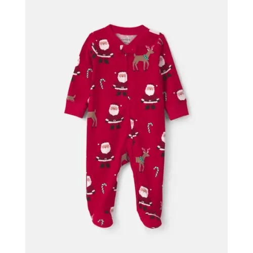 Baby Beige Santa Christmas 100% Cotton 2-Way Zip Sleep & Play Pajamas - Red | Carter's