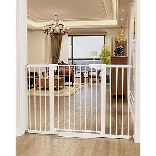 Cumbor 36" Extra Tall Baby Gate for Stairs, 29.7-54.2" Extra Wide Dog Gate for Doorways Hallways, Pressure Mounted Child Gate for Wide Opening, Auto Close Personal Safety for Babies and Pets, White