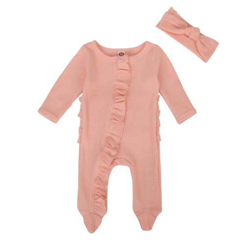 Newborn Pajamas Newborn Baby Footie Pajamas Clothes Knit Ruffle Romper With Headband Outfit Baby Onesies Girl Orange 3 Months-6 Months