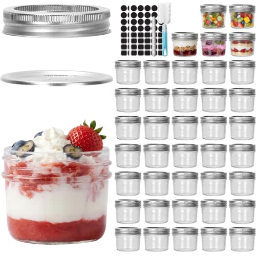 CycleMore 4oz Mason Jars, 40 Pack Clear Glass Jars with Silver Split Lids | Clear canning jars with silver separable lids, perfect for honey, jam, and favors. Airtight, BPA-free, Reusable, WasherSafe