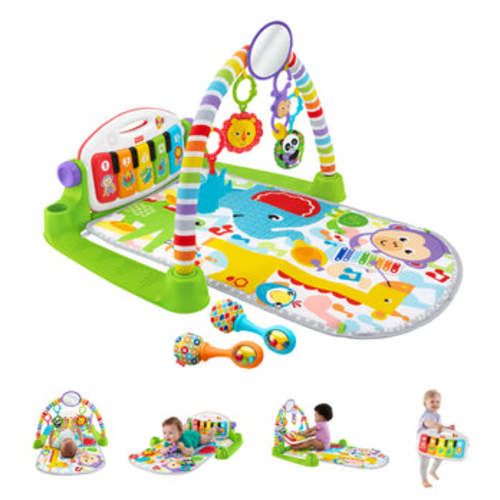 Fisher-Price Deluxe Kick & Play Piano Baby Gym Learning Toy & Newborn Rattle Maracas