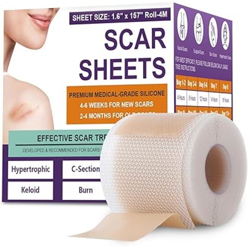 Silicone Scar Sheets, Silicone Scar Tape, Medical Grade Silicone Scar Tape for Surgical, Hypertrophic, Keloid, C-Section, Burn, Old & New Scars, Scar Removal Treatment (1.6"X 157" Roll-4M)