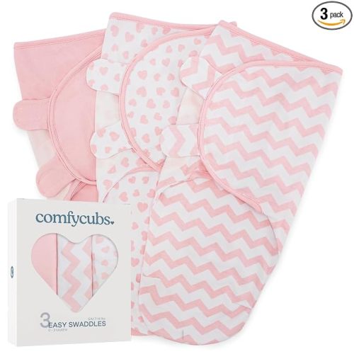 Comfy Cubs Easy Swaddle Blanket, 3 Pk Small - Baby Blanket Swaddle, Pink