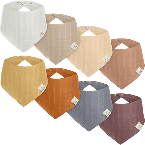 8-Pack Muslin Bibs, Baby Bibs for Boys, Girls - Bandana Bibs, Muslin Baby Bibs, Baby Girl Bibs, Baby Boy Bibs, Baby Drool Bibs, Newborn Bibs, Drooling, Teething Bibs, Infant Bibs, Unisex Bibs (Spice)