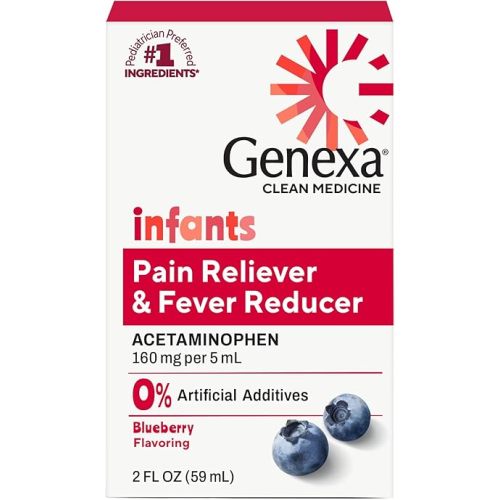 Genexa Infants' Clean Acetaminophen | Pediatrician Preferred Ingredients | Pain Reliever & Fever Reducer for Babies| Dye Free, 0% Artificial Additives | Delicious Organic Blueberry Flavor, 2 fl oz