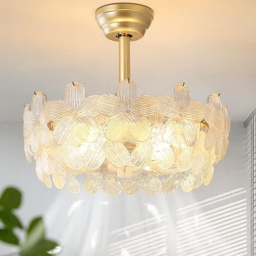 MEILEKE 20'' Fandelier Ceiling Fans with Lights, Gold Caged Ceiling Fan with Remote Low Profile, 6 Speed and Petal, Modern Semi Flush Mount Ceiling Fan for Bedroom, Living Room, Nursery