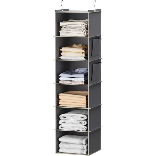YOUDENOVA Hanging Closet Organizer and Storage, 6-Shelf Closet Hanging Storage Shelves, Grey