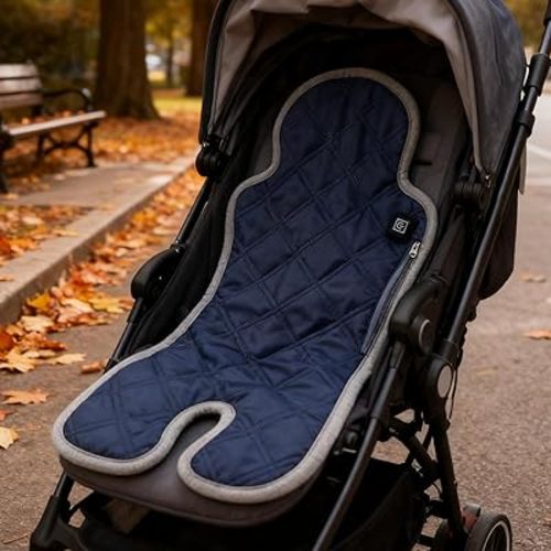 Rapid Heating USB Baby Strollers Cushions 3-Temperature Levels Fast Heating Pad with Type-C, 8-12Hrs Battery Washable & Non-Slip Liners for Car Seat, High Chair, and Stroller (Black, One Size)