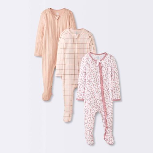 Baby Girls' 3pk Floral Sleep N' Play - Cloud Island™ Peach 3-6M