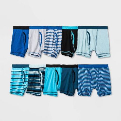 Boys' 10pk Striped Boxer Briefs - Cat & Jack™ S: Cotton Knit Mid Rise Underwear