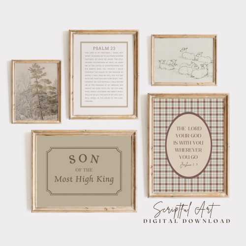 Christian Boys Nursery Decor, Neutral Vintage Prints: Set of 5 Digital Download