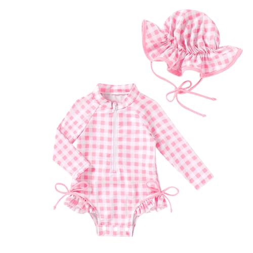 Baby Girls Swimsuit Long Sleeves Zipper Ruffled Bathing Suit Infant Girl Beach Essentials