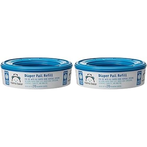 Amazon Brand - Mama Bear Diaper Pail Refills for Genie Pails, Odor Control, Unscented, 270 Count, 2-Pack