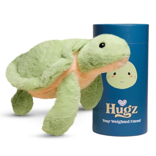 Hugz Official Shelly The Turtle - Premium Weighted Stuffed Animal Plushie 3.8 lb for Adults & Kids - Microwavable – Heatable & Coolable – Super Soft Fur – Gift Ready Tube Packaging