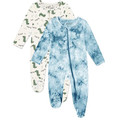 Jimonda Baby Girls Boys Footed Pajamas,Rayon From Bamboo,2 Way Zipper Long Sleeve Soft Sleeper Pjs,Infant Tie-dye Romper