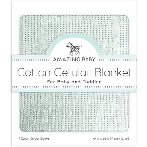 Amazing Baby Cellular Blanket, Premium Cotton Knit, Ultra Soft, Breathable, Cozy Gift for Baby Boys and Girls, Favorite Toddler Blanket, 44 x 44 inches (112 x 112 cm), Soft SeaCrystal