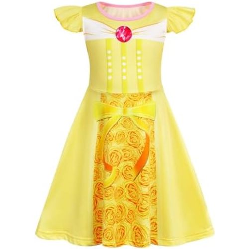 Jurebecia Girls Nightgowns Princess Pajamas Nightdress for Toddler Kids Sleepwear Flutter Short Sleeves Nightie Dress