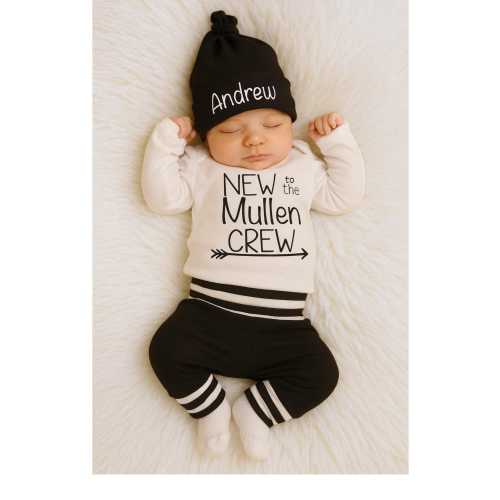 Newborn Boy Coming Home Outfit, Personalized Newborn Outfit, Baby Shower Gift, Custom Name Bodysuit, New to the Crew Bodysuit