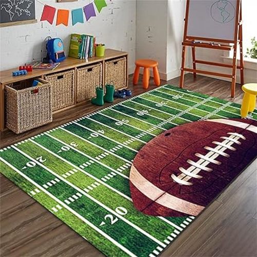 Sports Field Area Rug, Football Rug, American Style Retro Football Home Decor Rug for Living Room Bedroom Children's Room Game Room Kindergarten Non-Slip Washable 3x4ft