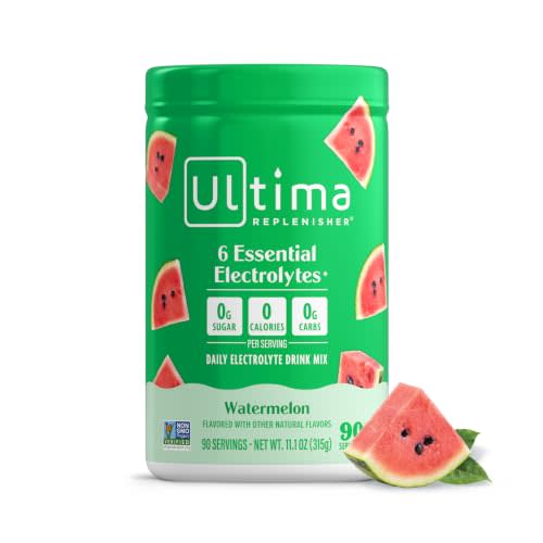 Ultima Replenisher Daily Electrolyte Powder Drink Mix, 90-Serving Canister | Zero Sugar Watermelon Hydration Powder with 6 Electrolytes & Minerals - Sugar Free, Plant-Based & Keto Friendly
