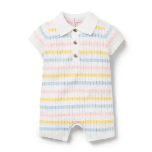 Baby White Stripe Baby Striped Sweater Knit Romper by Janie and Jack