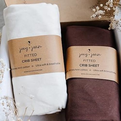 Joey + Joan Fitted Crib Sheets 28 x 52 – Compatible with Standard Crib Mattress and Toddler Bed – 100% Jersey Cotton – Cream + Brown – 2 Pack