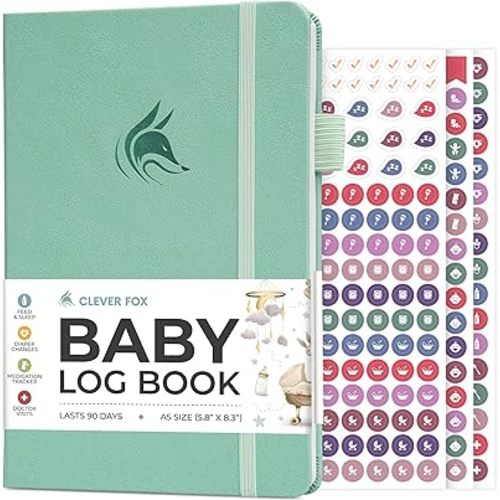 Clever Fox Baby Log Book – Daily Feeding & Sleep Tracker Journal – Medical Care Newborn Record, Gifts for New Parents & Baby Registry (Mint Cream)
