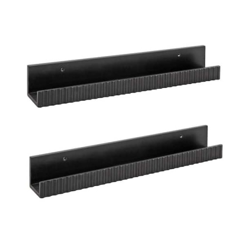 Furrow 24 in. W x 3 in. D Black Wood 2 Piece Decorative Wall Shelf