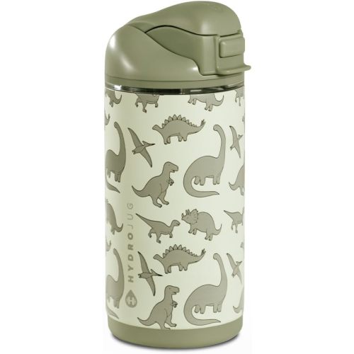 HydroJug Ease2o 14oz Kids Insulated Stainless Steel Water Bottle, Dual Straw & Chug Lid, Leak-Resistant Locking Lid, Vented Cap, Cup Holder Friendly, BPA-Free – Dinosaur