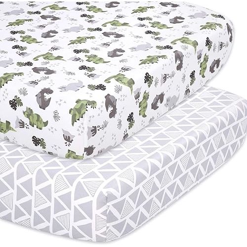 The Peanutshell 2-Pack Fitted Crib Sheet Set - Super Soft & Breathable Baby Girl or Boy Crib Sheets, Nursery Decor, Fit for Standard Mattress Cover - Dinosaur