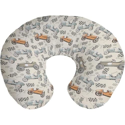 Vintage Race Car Vehicle Nursing Pillow Covers Retro Racing Racecar Removable Nursing Cover for Breastfeeding Pillows Outdoor Sports Soft Comfortable Slipcover for Boys Girls