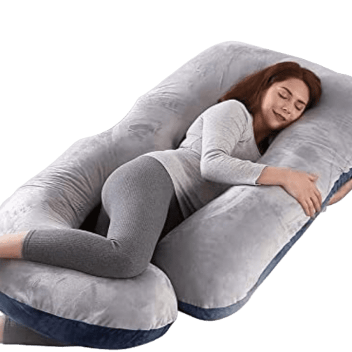 J-Shape Full Body Pillow for Adult – 1 Count, Ergonomic Maternity Pillow for Back & Belly Support, Must-Have for Pregnant Women Sleeping, Soft Polyester Fill with Machine-Washable Blue-Gray Cover