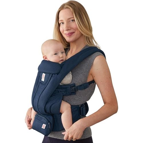 Ergobaby Omni Deluxe Baby Carrier for Newborn to Toddlers 0-48 Months (7-45 lbs) - 4-Position Breathable Mesh Baby Carrier with Ergonomic Support, Storage Pockets, and Sun Hood - Midnight Blue