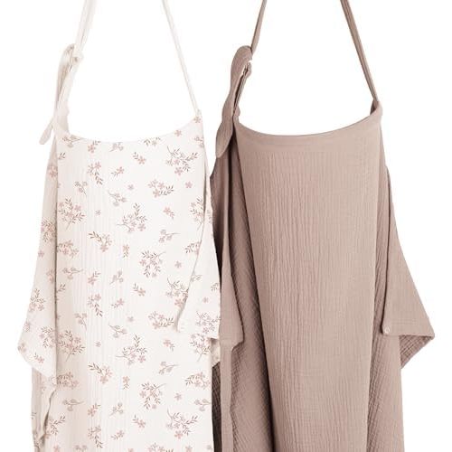 Konssy 2-Pack Muslin Nursing Cover Up for Breastfeeding Mom with Rigid Hoop