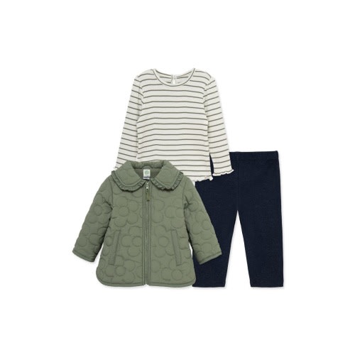 Set of 3 Stripe Rib Top, Knit Pants & Quilted Daisy Jacket, 12M