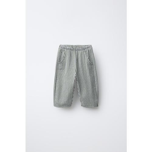 BAGGY GINGHAM PANTS - Green / Ecru | ZARA United States