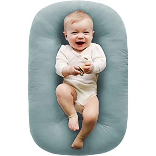 100% Cotton Baby Lounger Play Mat,Tummy Time Mat with Cover for 0-24 Months Newborn Baby,Washable Play Gym Mats for Home Travel-Blue