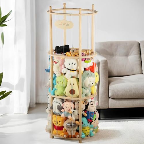 Stuffed Animal Zoo Storage Extra Large Wooden Stuffed Animal Holder Soft Toy Organizer Nursery Zoo Cage Plush Stuffed Toy Cage Kids Playroom Bedroom Decor Display Corner Oval Shaped