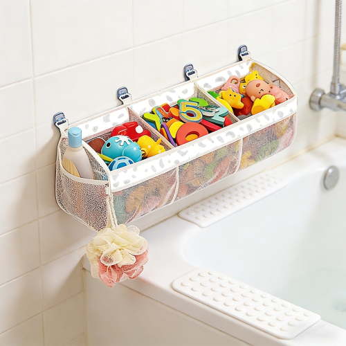 Durable Bath Toy Storage Holder with 3 Compartments and Large Openings, Perfect for Organizing Kids' Bath Toys in the Bathtub