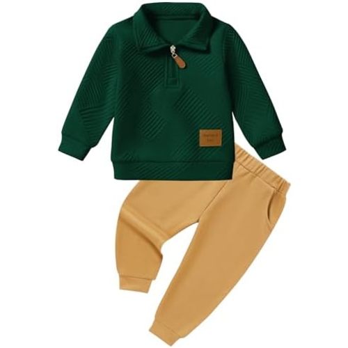 ZOEREA Toddler Baby Boy Clothes Outfits Long Sleeve Solid Sweatshirt and Pants 2 Piece Fall Winter Sweatsuit Set 1-5T