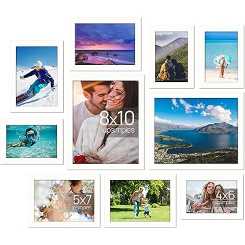 upsimples 10 Pack Picture Frames Collage Wall Decor for Mounting or Tabletop Display, Photo Gallery Frame Set for Family, Multi Sizes Including 8x10, 5x7, 4x6, White