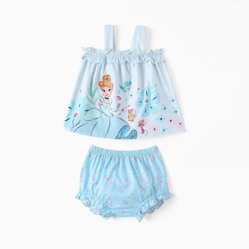 Disney Princess Cinderella Baby Girls' 2pc Ruffle Sling Tank Top & Bloomers Set Light Blue 9-12 Months